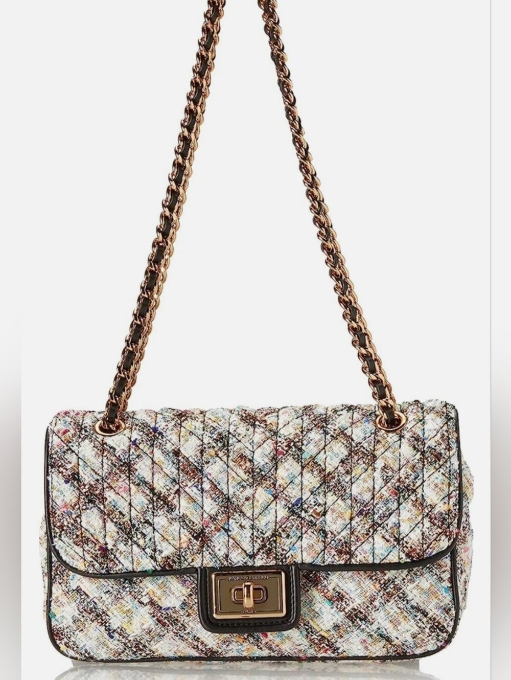 Karl Lagerfeld Large Paris Agyness shoulder bag featuring a quilted tweed design